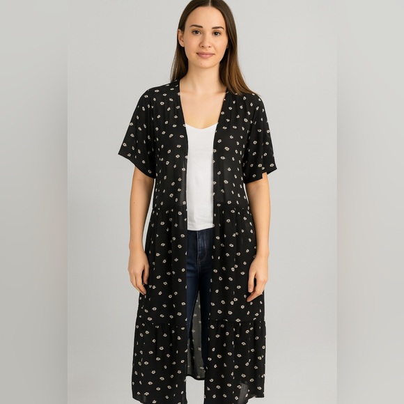Wild Fable Sweaters - Bohemian Maxi Cardigan‎ Sunflower Black Yellow Floral Open Front